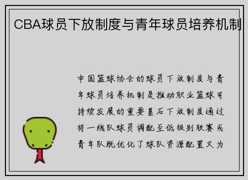 CBA球员下放制度与青年球员培养机制